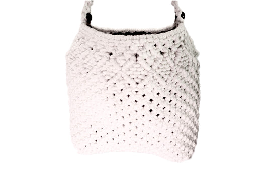 OVERSIZED TOTE BAG with large wooden beads in “Natural White”
